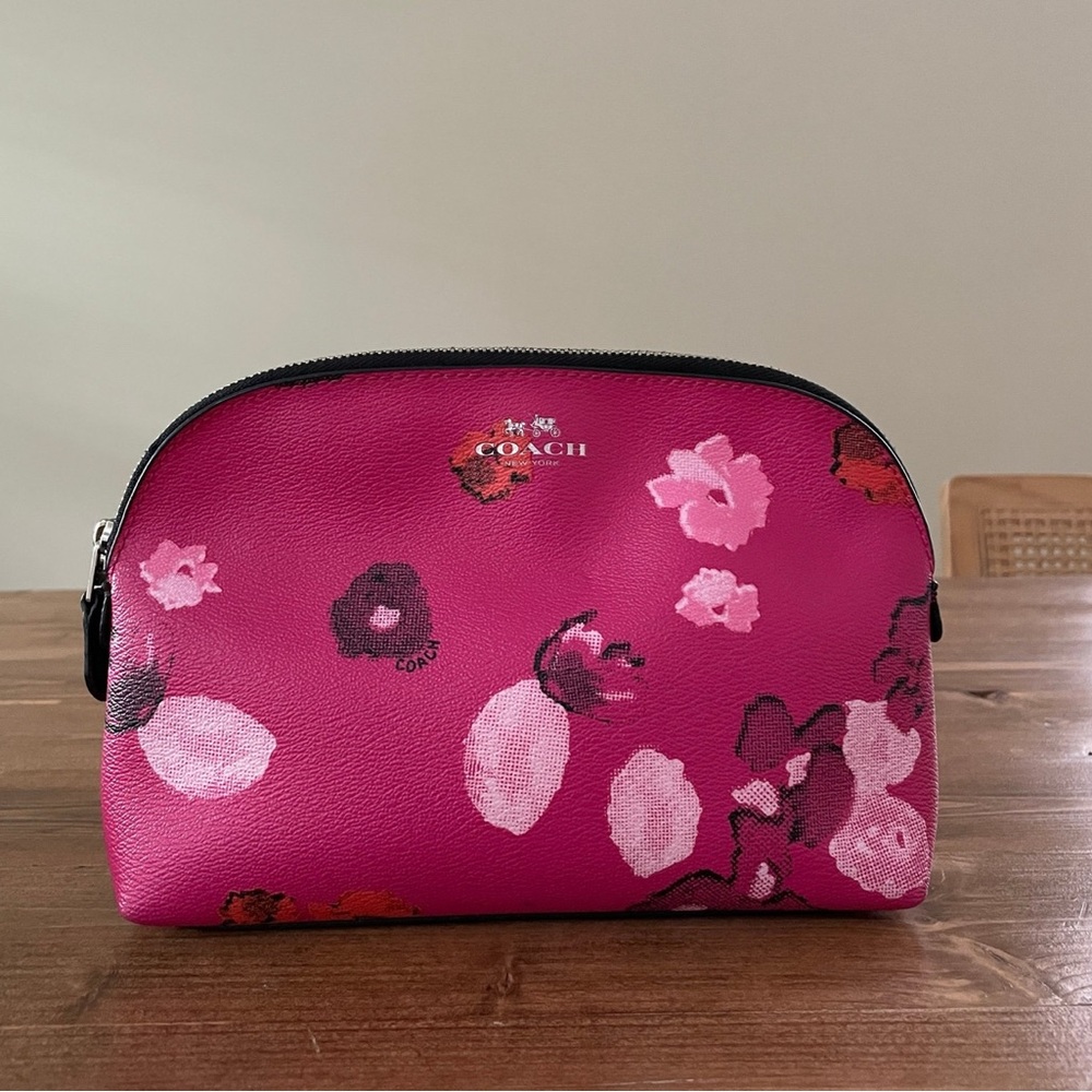 Like New Coach Cosmetic Pink Floral Case With Halftone Floral Print